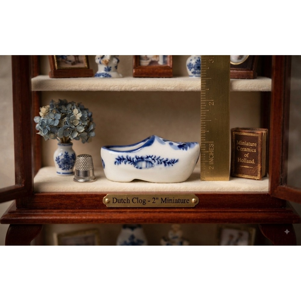 Delft Blue Miniature Porcelain Clog Hand Painted Dutch Windmill Shoe 2 Inch